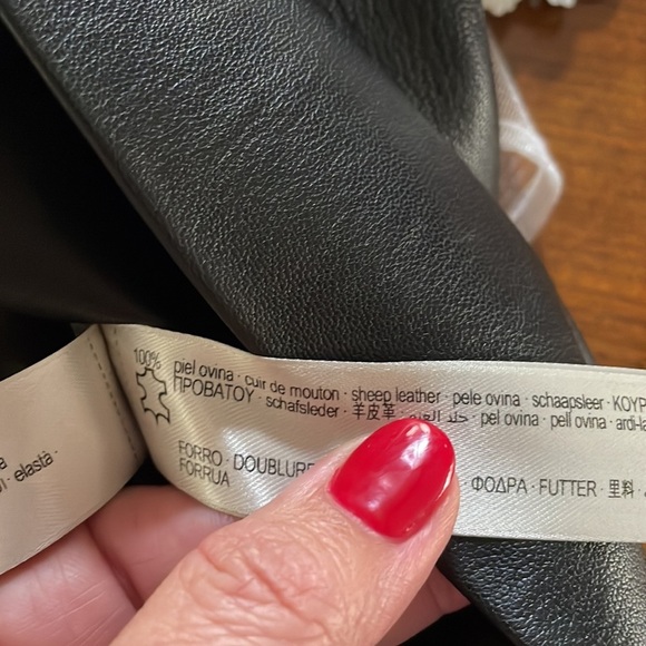 UTERQUE sheep LEATHER flutter mini dress faux wrap deep V neck zip back black S - Picture 12 of 16